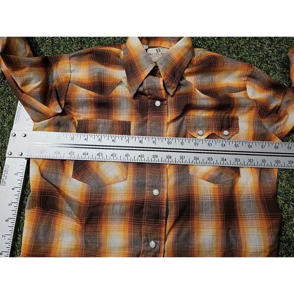 Vintage Dee Cee Pearl Snap Shirt Women's 34 USA Orange Red Plaid Western EUC - Picture 5 of 8